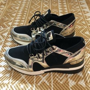 Black & gold platform sneakers